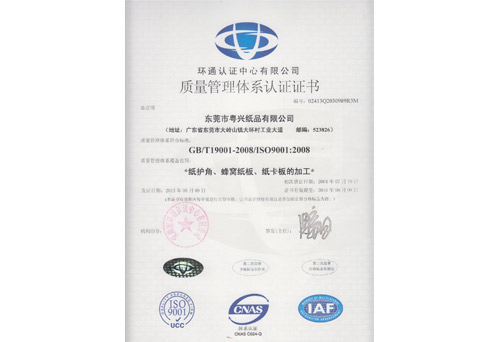粤兴ISO9001中文证书